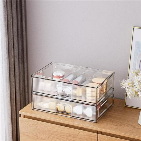 Clear acrylic storage drawers stackable organizers for bathroom vanity shelf - Picture 2 of 7